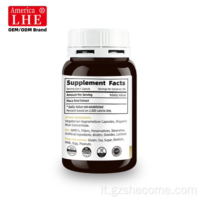 Capsule di maca energetiche di supporto extra alla radice di maca